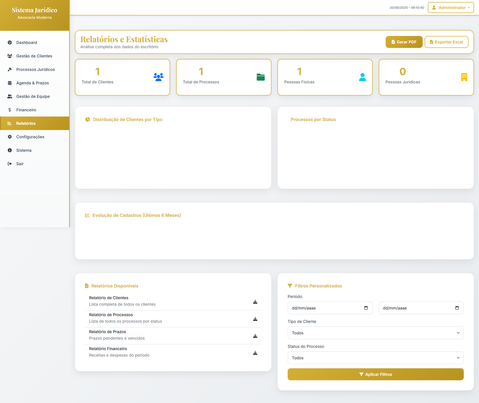 Relatórios gerenciais do sistema de advocacia