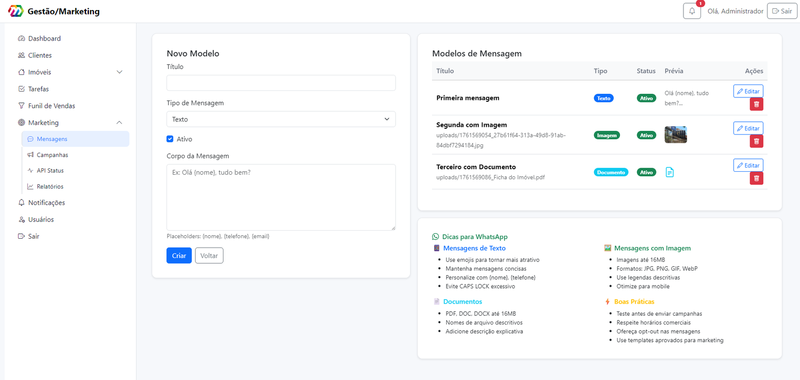 Relatórios de performance comercial para imobiliárias